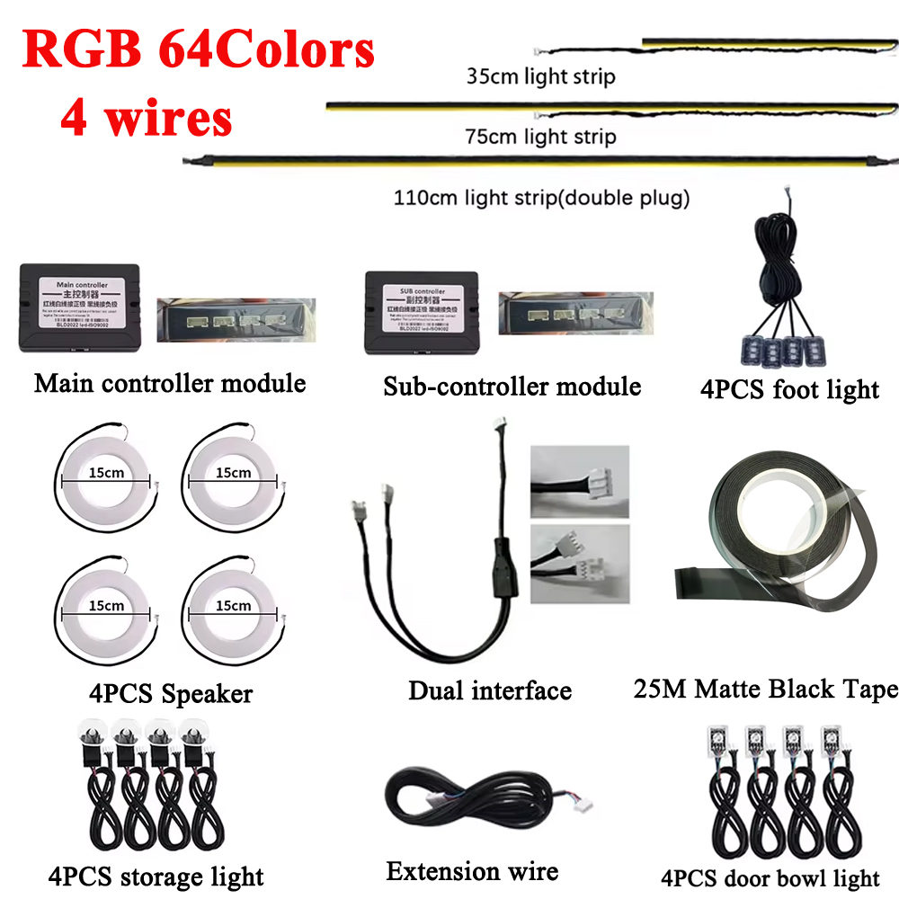 Led El Wire - RGB 64 Kleuren LED Auto Omgevingslicht