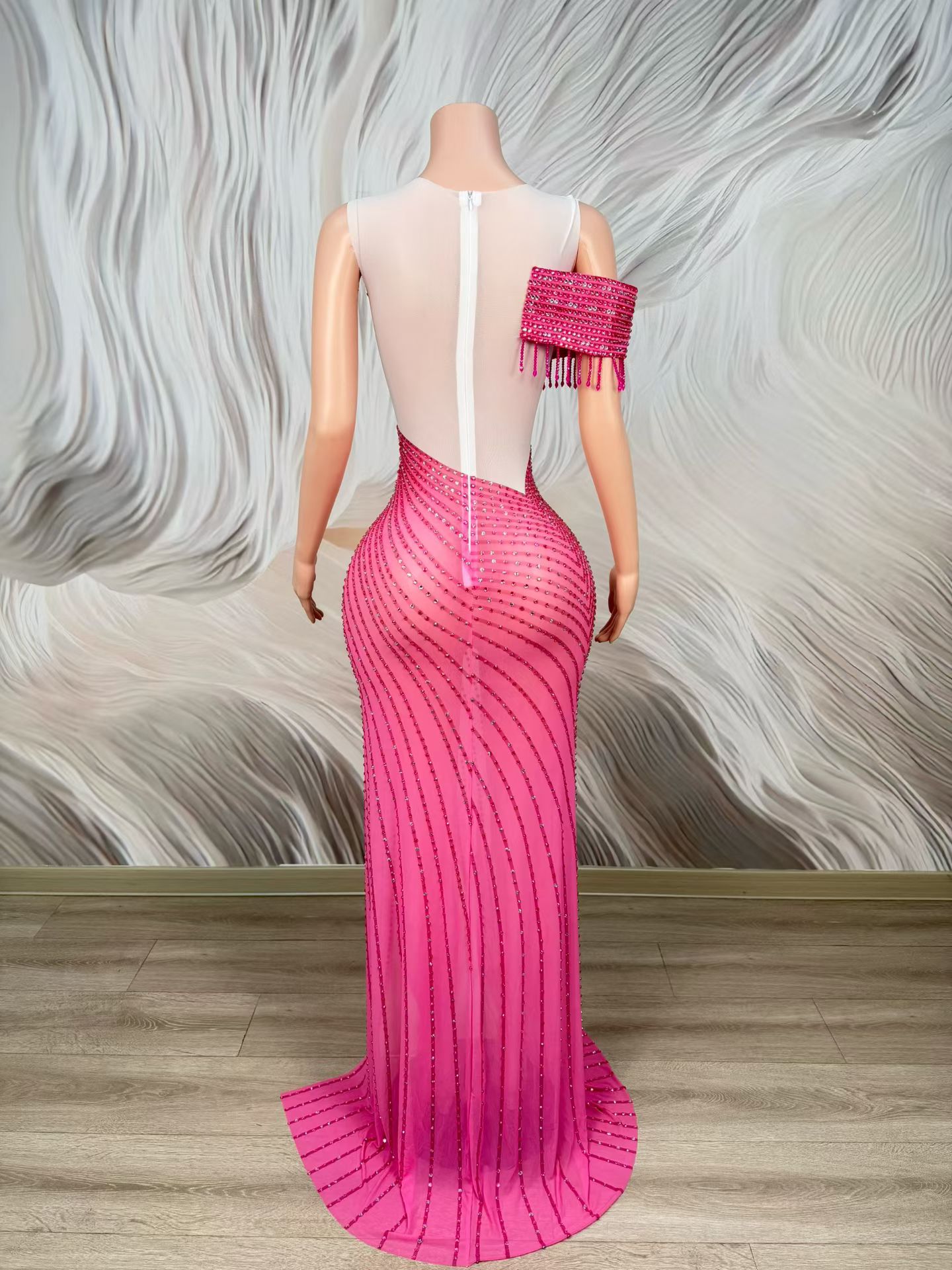 Briar Cosplay Prop - Mulan elegante fuchsia mermaid-avondjurk met volledige