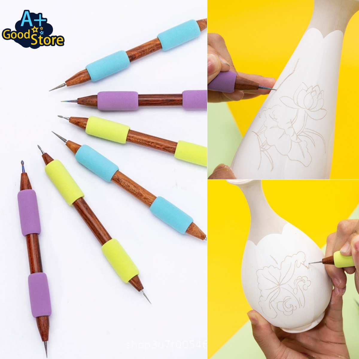 Foam Clay Sculpt - Dubbelzijdige diamantpunt pottenbakkersmes met houten handvat