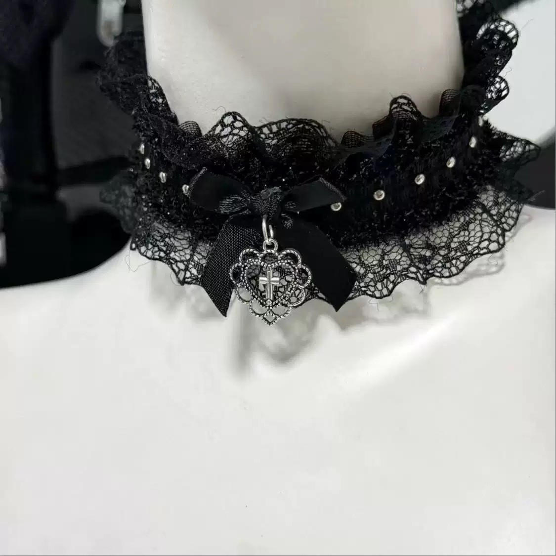 Goth zwarte kanten choker met  - Magnetic Clasp Cosplay recensie en prijs
